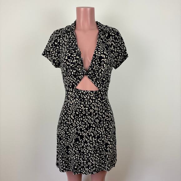 Free People Marsaille Short Sleeve Cutout Minidress Small Black animal print - Picture 3 of 10